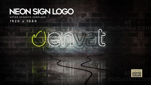 墙壁玻璃彩色霓虹灯标志展示AE模板