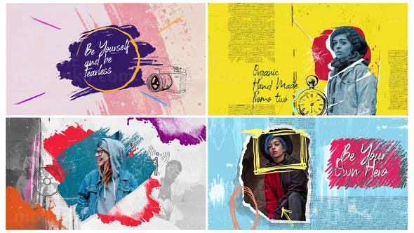 手绘涂鸦泼墨风格宣传包展示AE模板