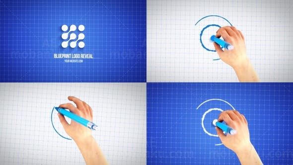 手绘圆形蓝色图标logo展示AE模板