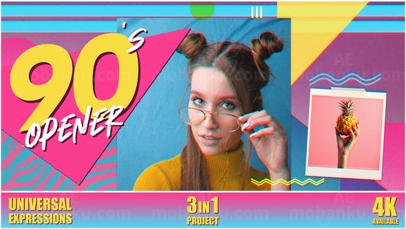 90风格时尚多彩相片幻灯片展示AE模板