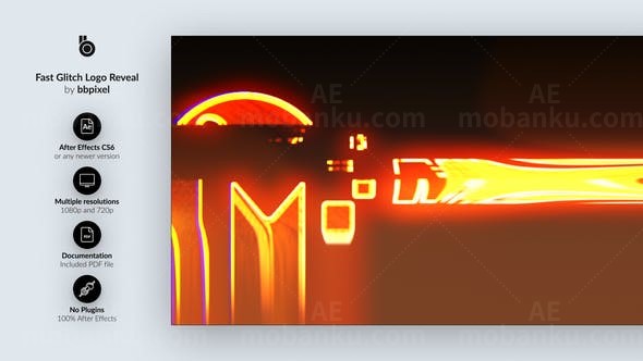 快速故障电光闪烁效果标志展示AE模板