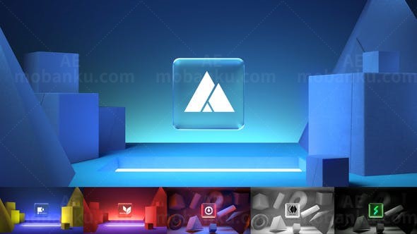 几何体背景渐变玻璃标志展示AE模板