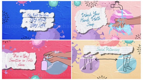 手绘新冠病毒防护宣传动画视频AE模板