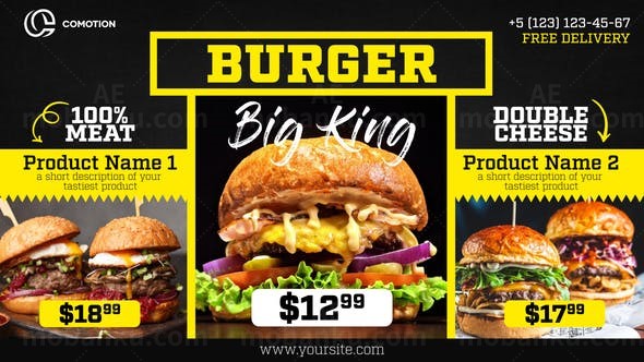 餐馆美食图片价格促销宣传展示AE模板