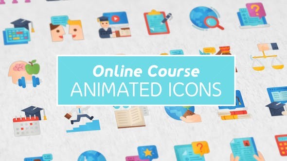 在线课程现代平面动画图标展示AE模板