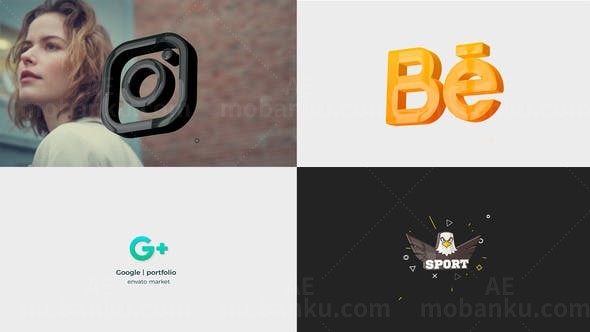 简洁三维标志快速旋转展示AE模板