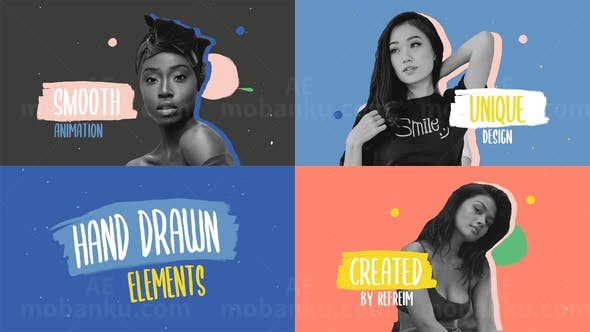 彩色手绘笔触涂鸦叠加片头AE模板