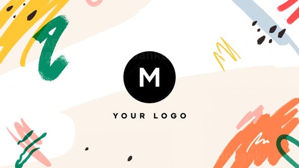 手绘笔刷涂鸦标志动画AE模板