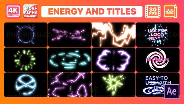 能量闪电爆炸特效动画元素叠加标题AE模板