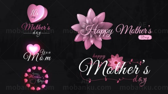 母亲节温馨彩色动画标题展示AE模板