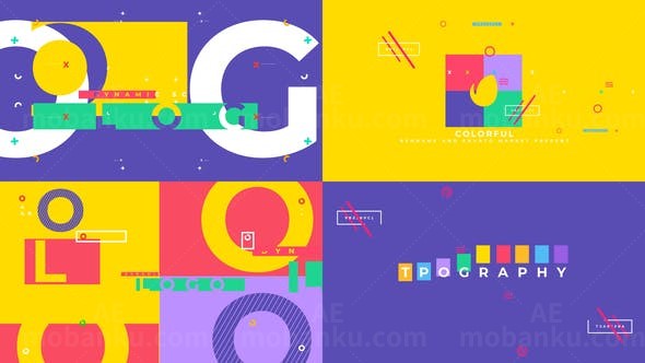 现代简约风格色彩丰富的标志版式片头AE模板