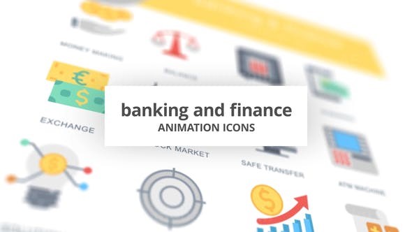 银行和金融主题卡通风格动画图标AE模板