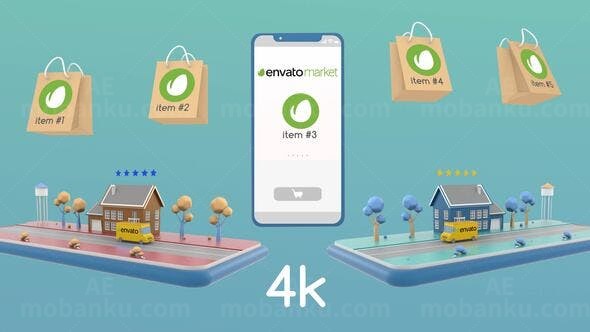 在线商店和快速包装配送宣传AE模板