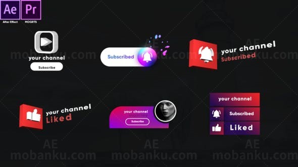 社交媒体播主频道订阅视频元素AE模板