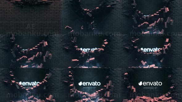 墙面掉落砖块显示标志展示AE模板