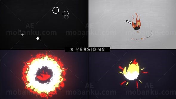 迷你火焰平面炸裂效果标志AE模板