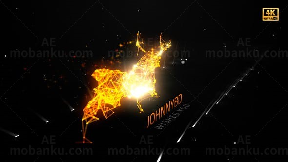 金黄闪光粒子骨架驯鹿圣诞片头AE模板