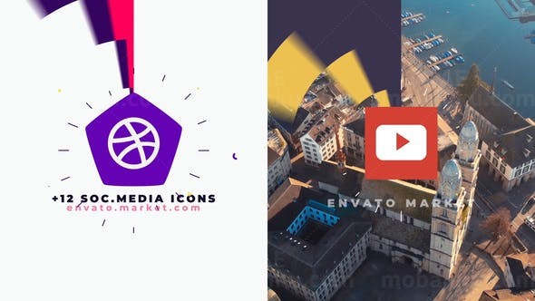 抽象卡通平面标志片头AE模板