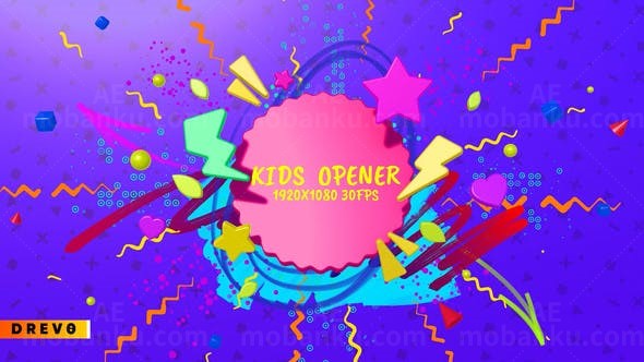 卡通风格多彩图形儿童节日片头AE模板