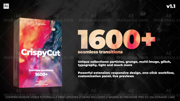 AE脚本-1600+相机推拉故障缩放无缝平滑拆分排版视频转场预设