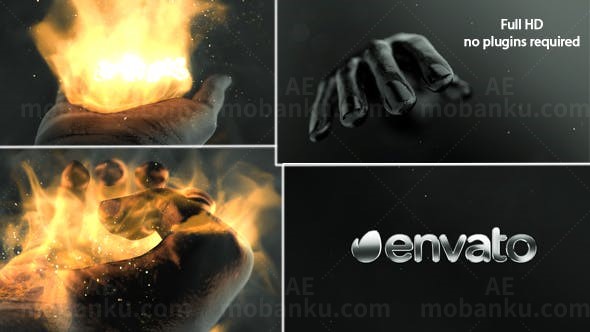 魔幻手火焰特效标志展示AE模板