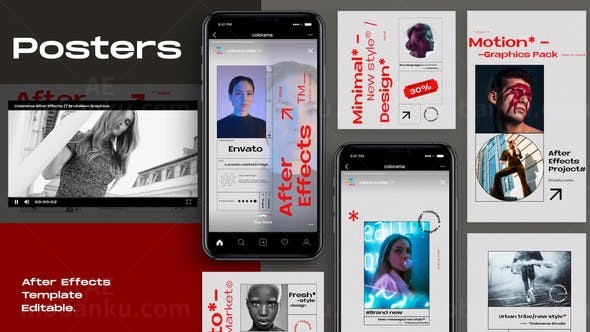 社交媒体文章样板闪烁标题AE模板