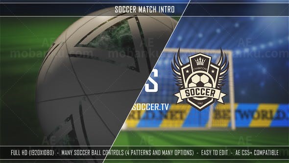 足球进网比赛对战标志片头AE模板