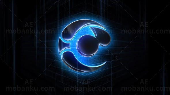 黑色玻璃辉光透射效果标志文字展示AE模板