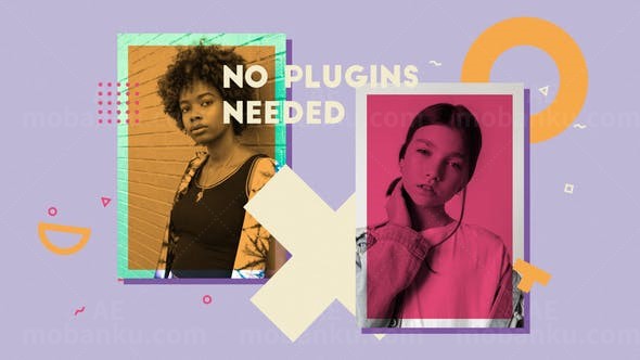 彩色图形元素叠加效果片头AE模板