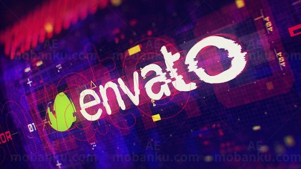 彩色故障霓虹电光效果标志AE模板