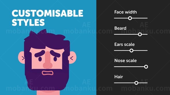 卡通分隔人物角色脸部动画工具AE模板