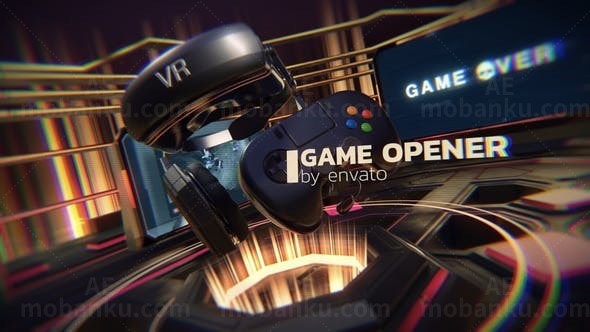 电竞游戏霓虹效果三维展示片头AE模板