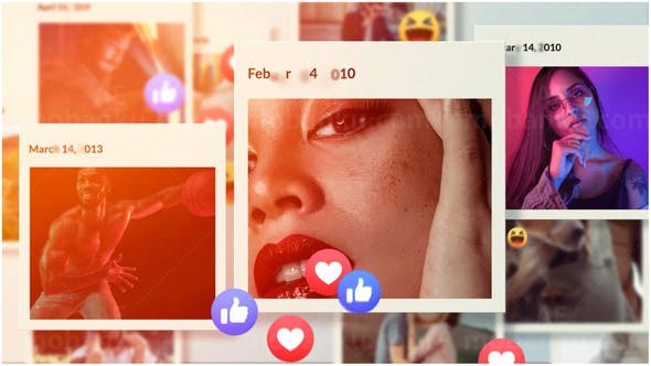 快乐图标叠加点缀效果照片幻灯片AE模板