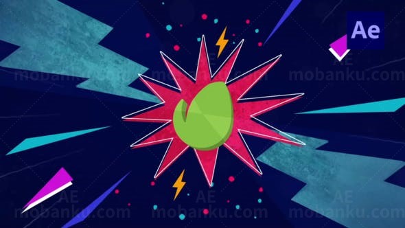 漫画风格多彩揭示效果标志AE模板