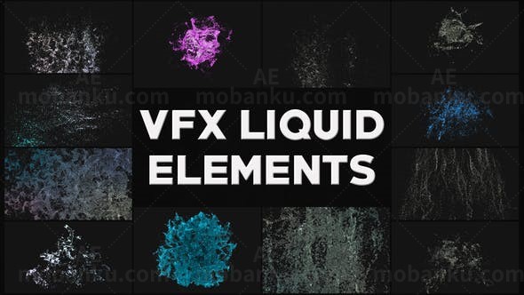 特效泼水瀑布流体元素AE模板