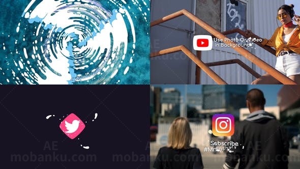 抽象流体旋转消散效果标志AE模板