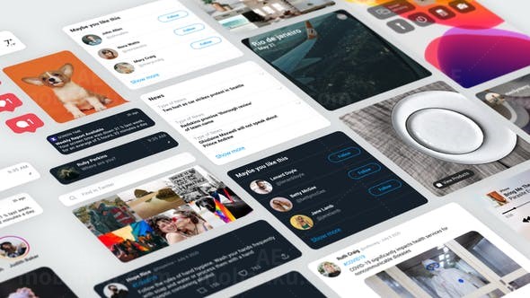 手机端媒体用户界面元素动态展示AE模板