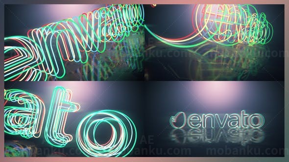 电子霓虹闪亮字母轮廓光条标志片头AE模板