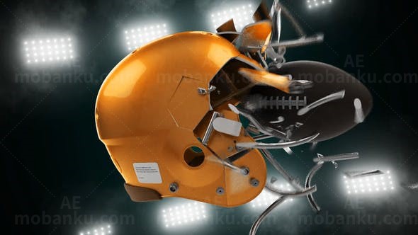 橄榄球盔破碎揭示标志片头AE模板