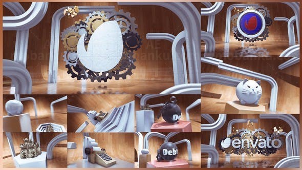 三维机械齿轮标志片头展示AE模板