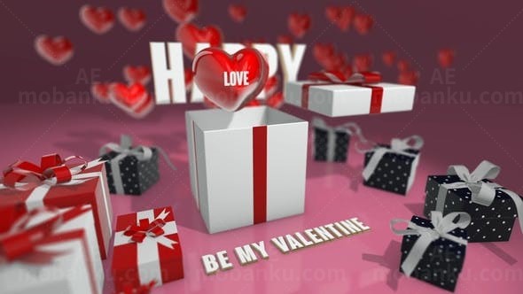 温馨浪漫情人节爱心礼物盒展示片头AE模板
