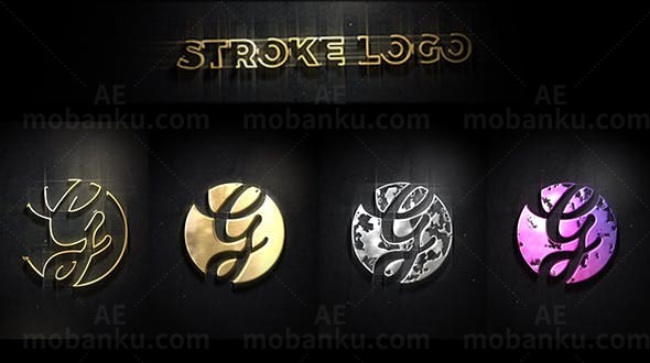 闪亮轮廓勾边金属熔液浇筑效果标志AE模板