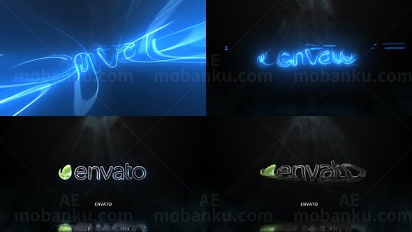 简洁能量蓝光线条汇聚标志AE模板