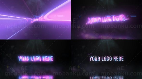 能量光束汇聚霓虹开启闪烁标志AE模板