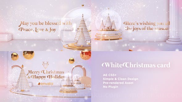 雪花飞舞光粒效果白色圣诞贺卡AE模板