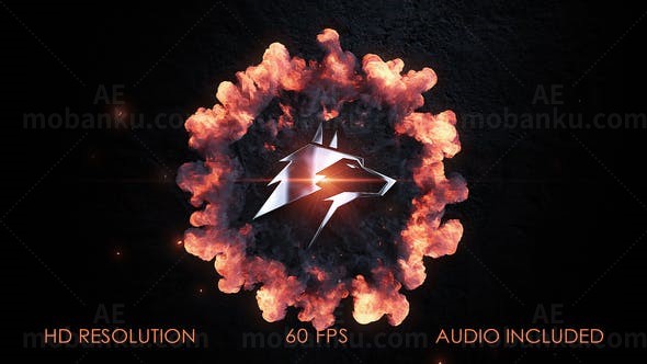 标志冲击火焰爆开效果Logo演绎AE模板