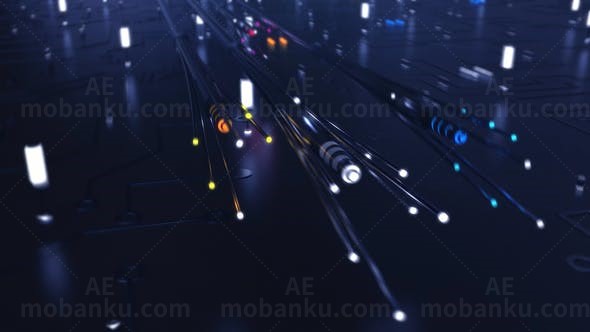 芯片电路激活光纤数据流效果数字标志AE模板