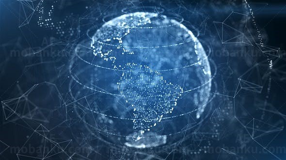 抽象网格点状点亮空间连接地球AE模板