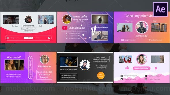 社交媒体播客视频尾幕设计AE模板