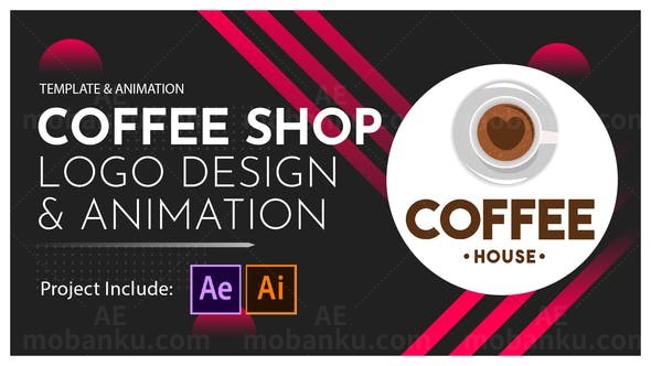 咖啡店标志设计与动画展示AE模板